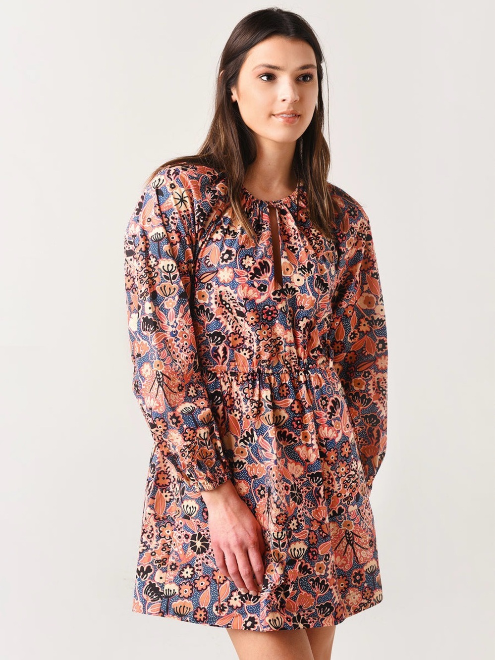 A.L.C. “Myra” Dress Poplin Cotton Floral Botanical Print Coral Navy Size 2